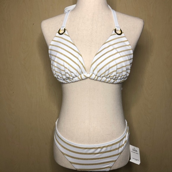 Lauren Ralph Lauren Gold White Striped Two Piece - Picture 3 of 7